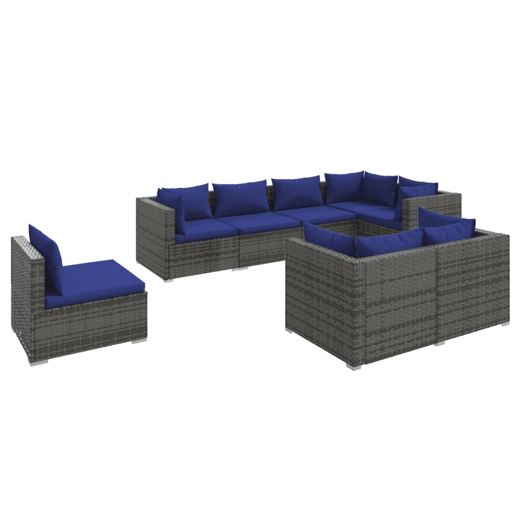 vidaXL 8 Piece Garden Lounge Set with Cushions Poly Rattan Grey