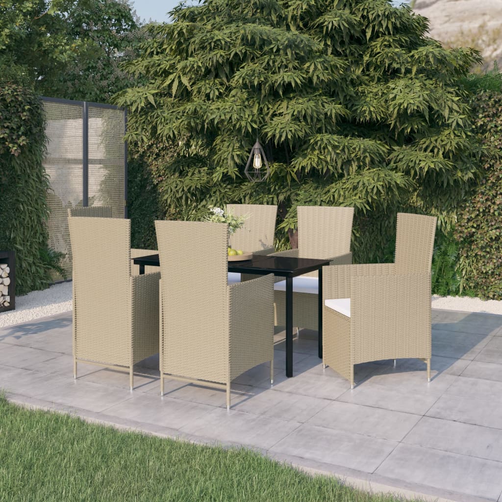 vidaXL 7 Piece Garden Dining Set with Cushions Beige