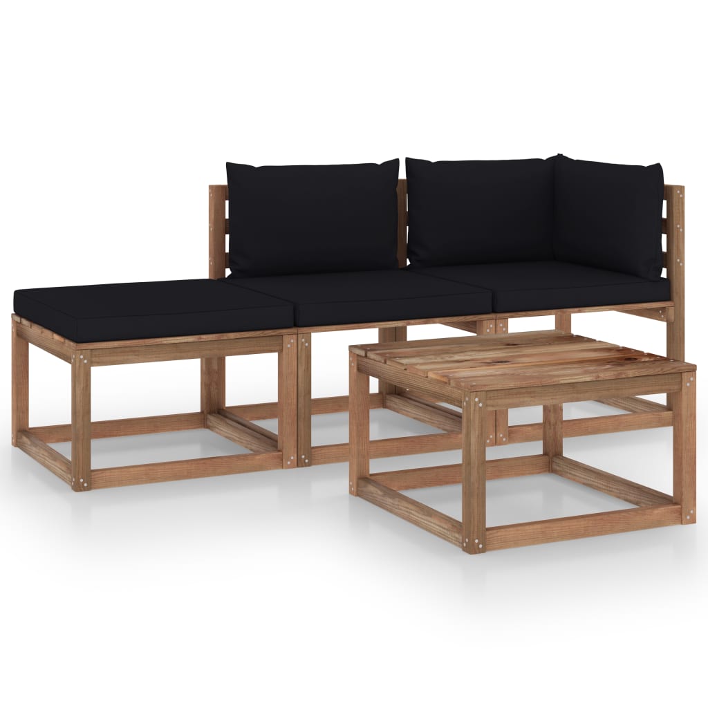 vidaXL 4 Piece Garden Pallet Lounge Set with Cushions Impregnated Pinewood