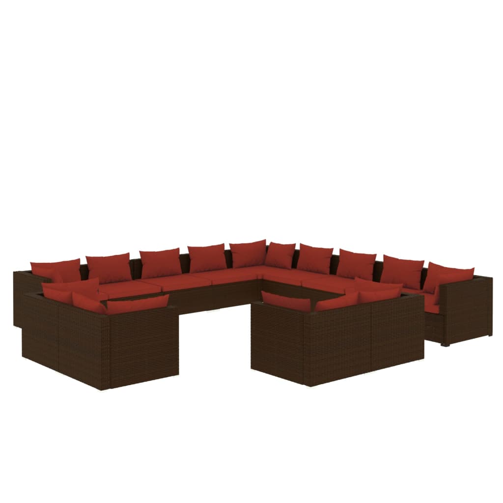 vidaXL 13 Piece Garden Lounge Set with Cushions Brown Poly Rattan