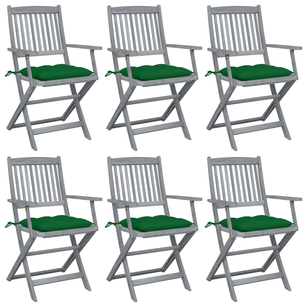 vidaXL Folding Outdoor Chairs 6 pcs with Cushions Solid Acacia Wood
