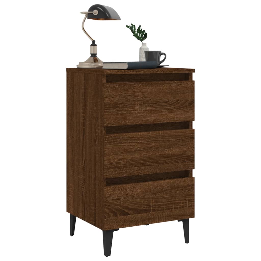 vidaXL Bed Cabinet with Metal Legs Brown Oak 40x35x69 cm