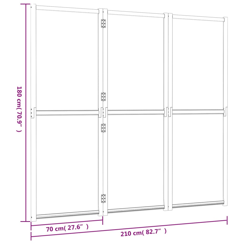 vidaXL 3-Panel Room Divider Black 210x180 cm