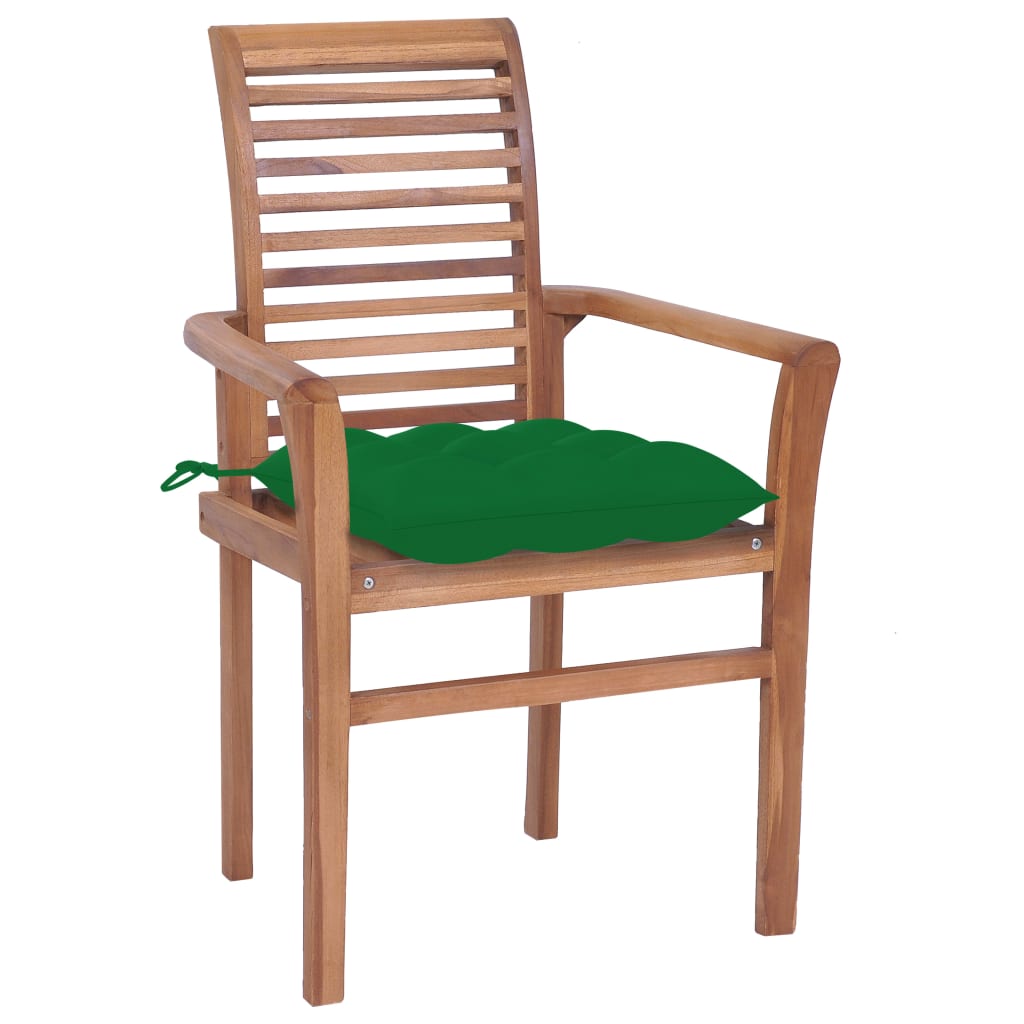 vidaXL Dining Chairs 6 pcs with Green Cushions Solid Teak Wood