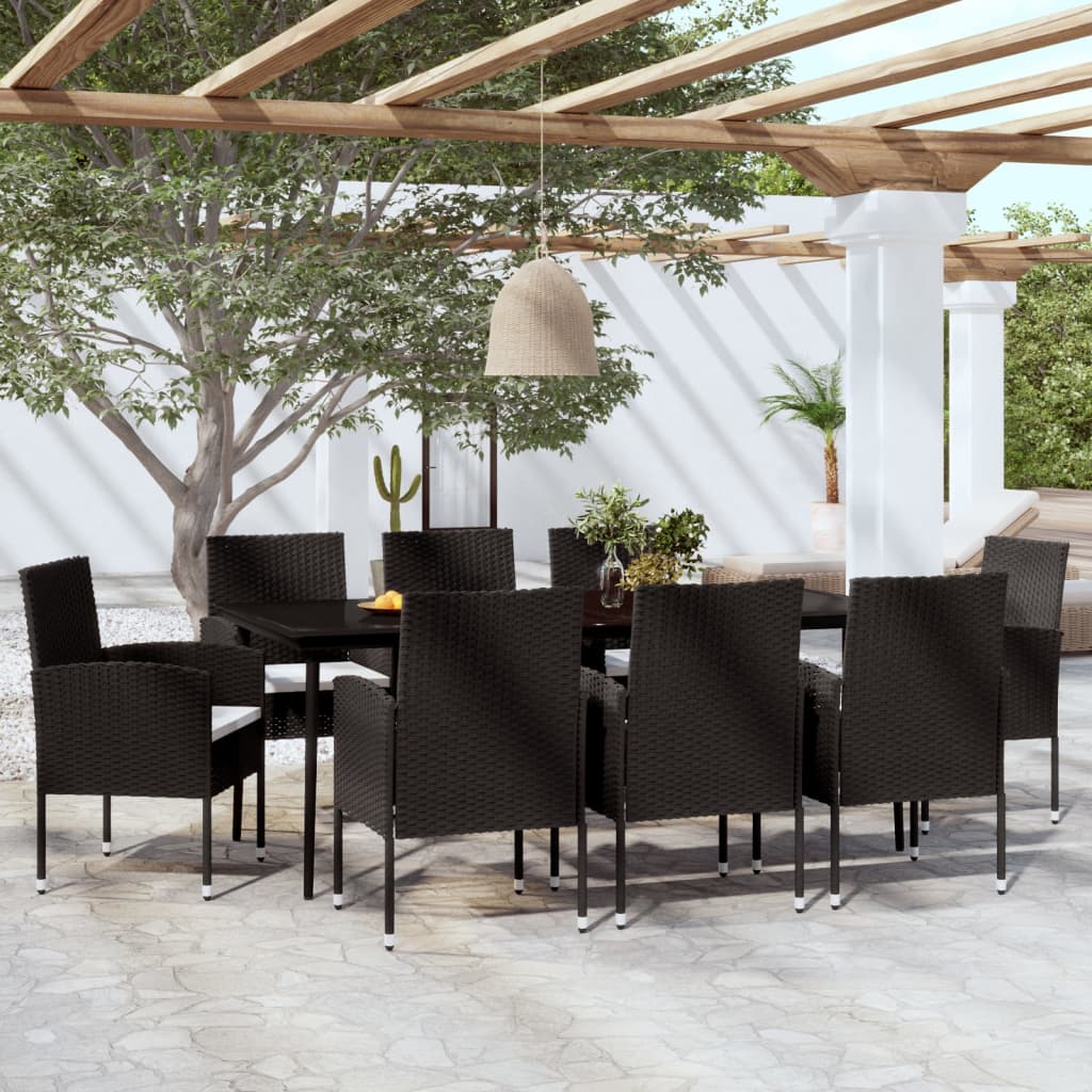 vidaXL 9 Piece Garden Dining Set Black