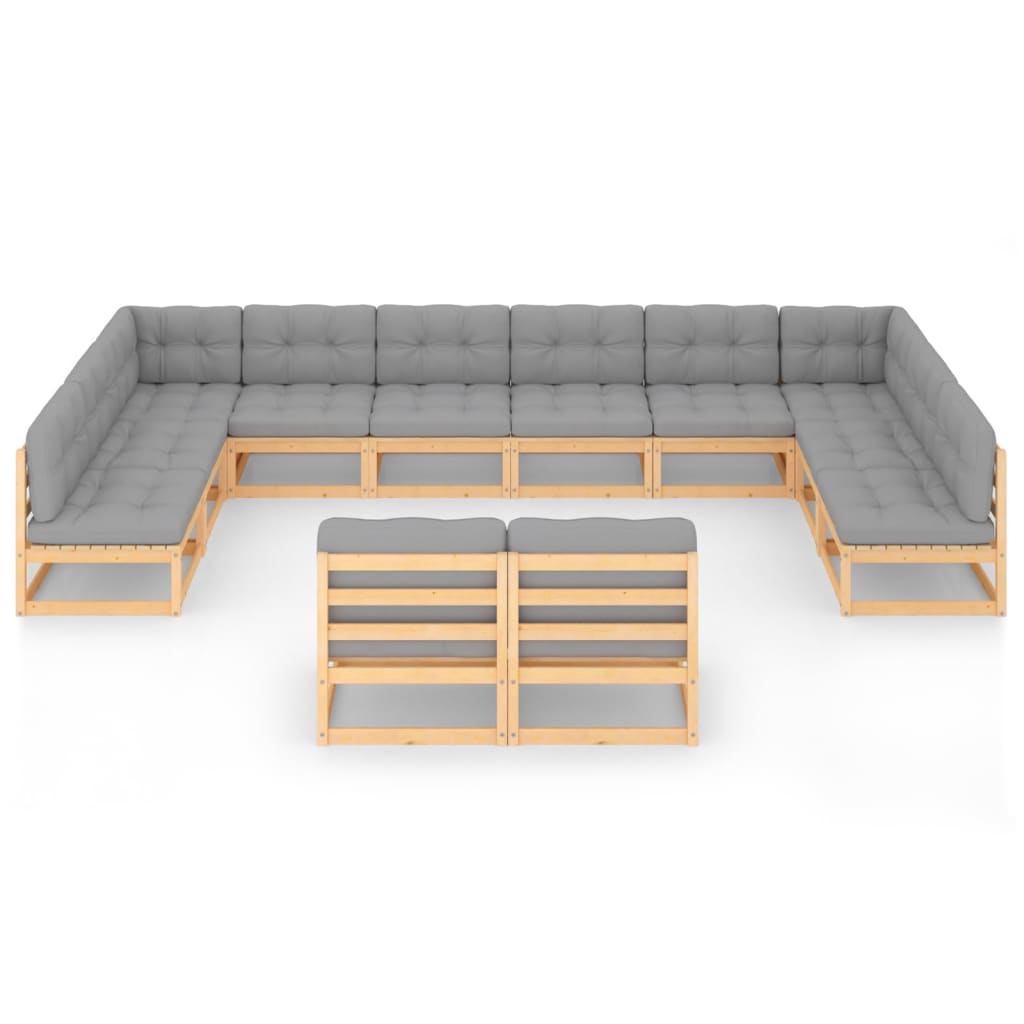 vidaXL 12 Piece Garden Lounge Set with Cushions Solid Pinewood