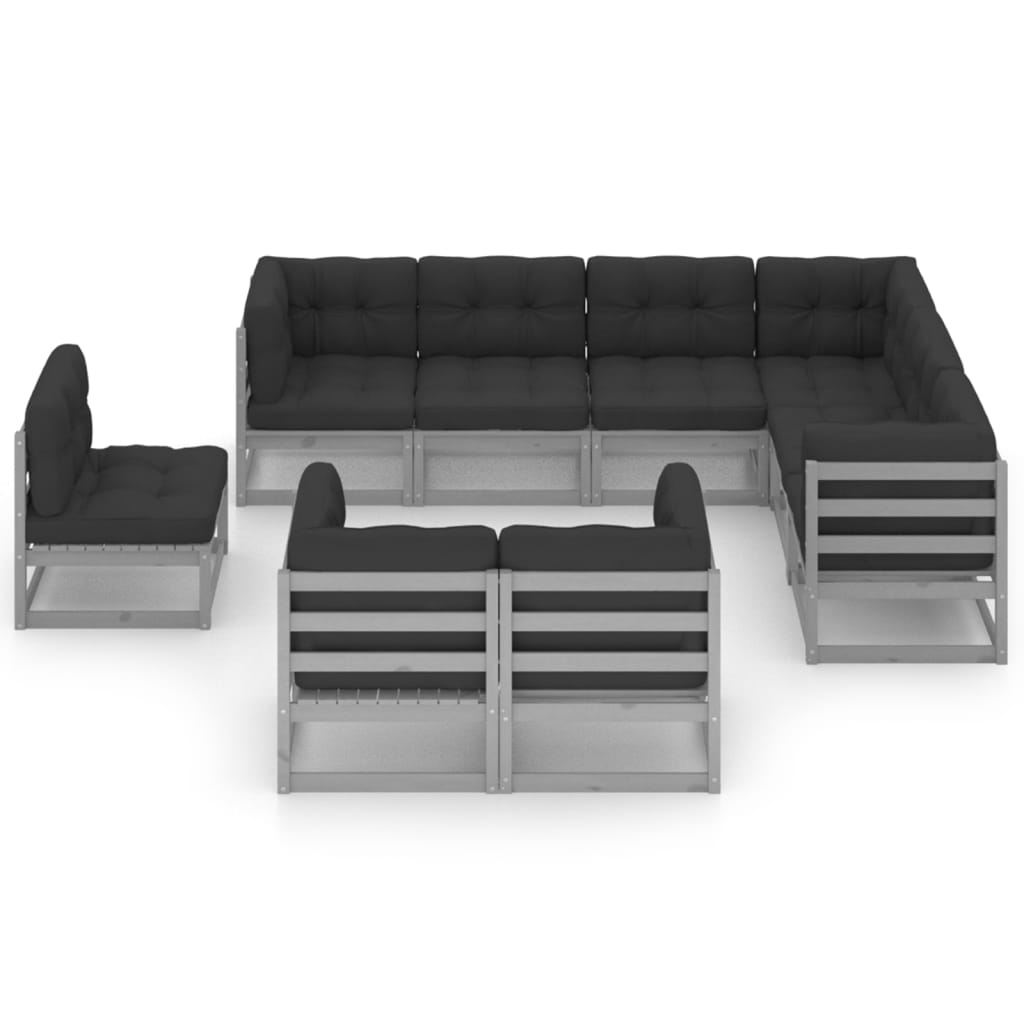 vidaXL 9 Piece Garden Lounge Set with Cushions Grey Solid Pinewood