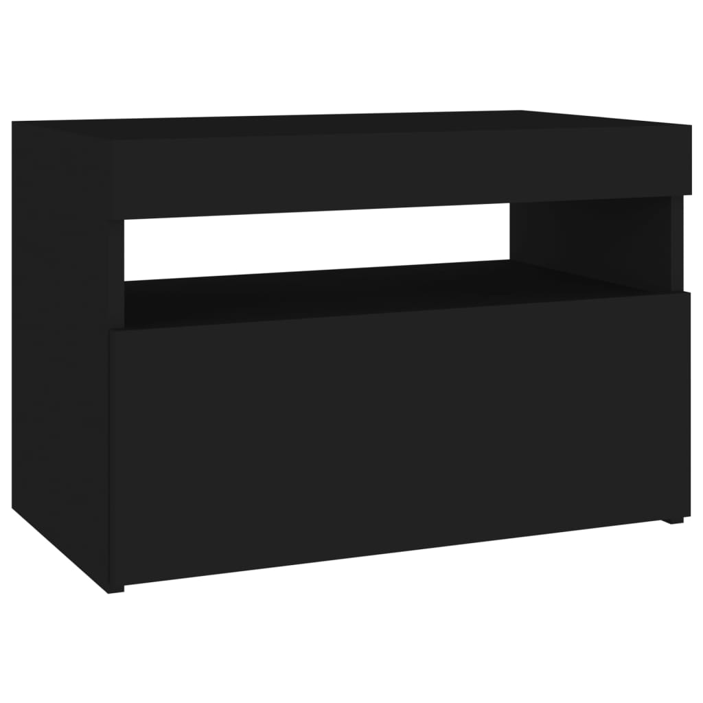 vidaXL Bedside Cabinet & LED Lights Black 60x35x40 cm Engineered Wood