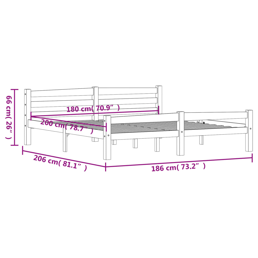 vidaXL Bed Frame without Mattress Solid Pinewood 180x200 cm Super King