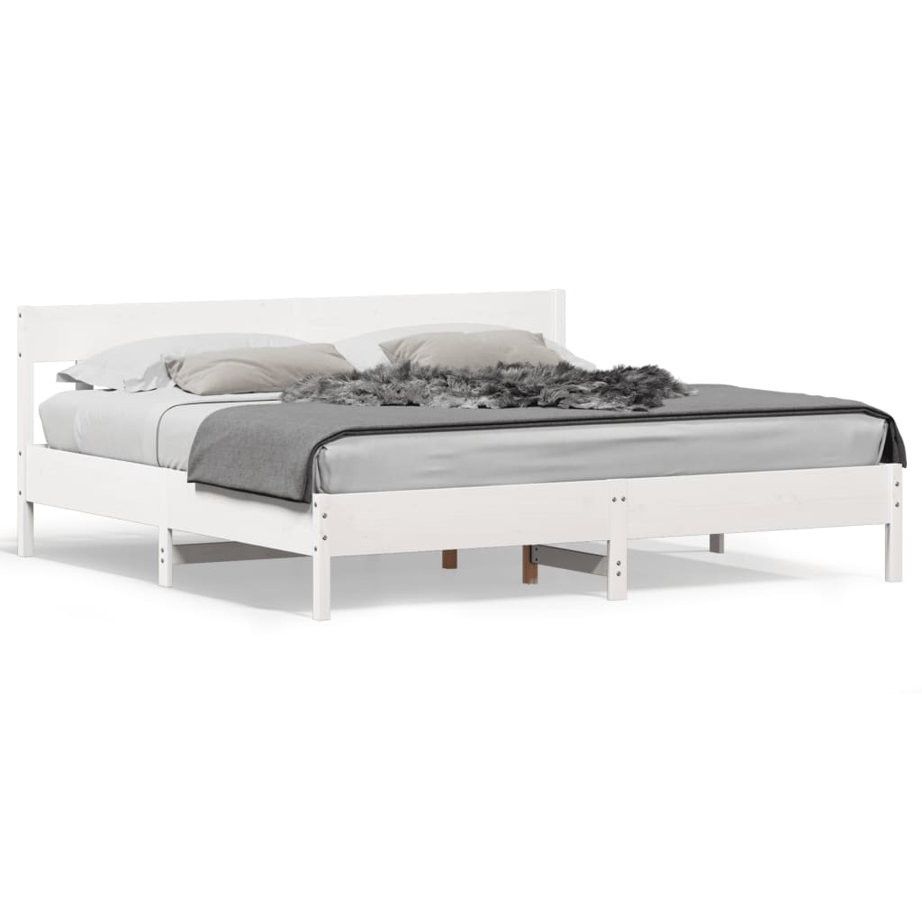 vidaXL Bed Frame with Headboard White 200x200 cm Solid Wood Pine