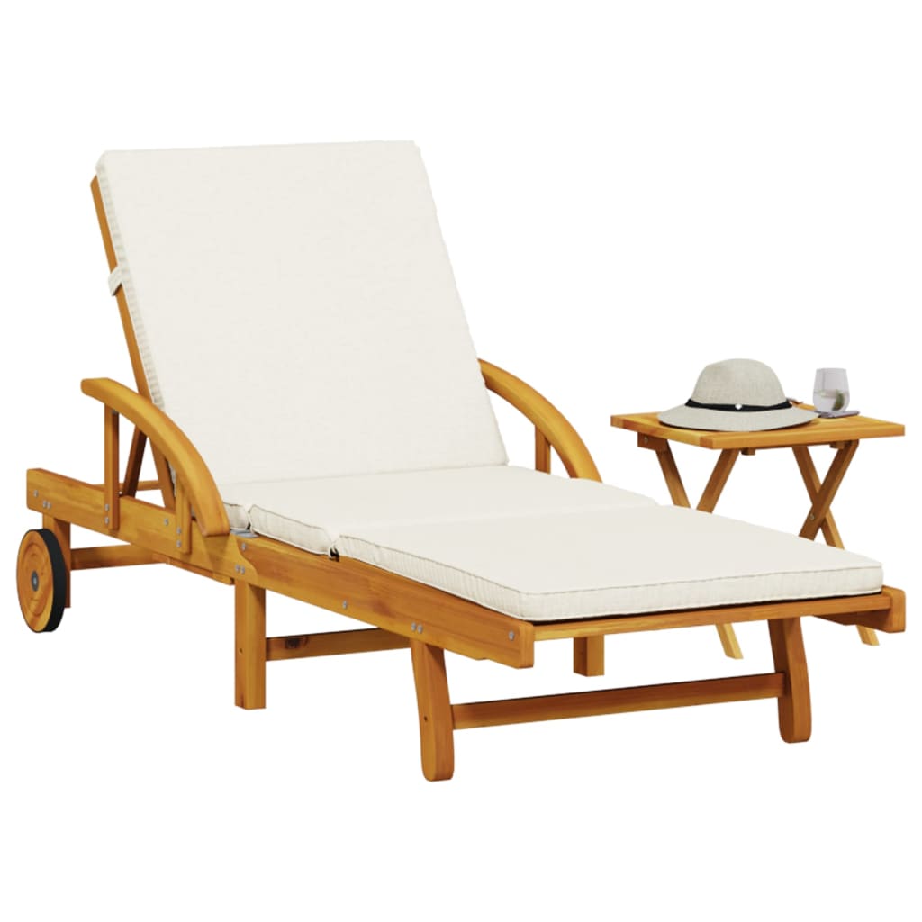 vidaXL Sun Lounger with Cushion and Table Solid Wood Acacia