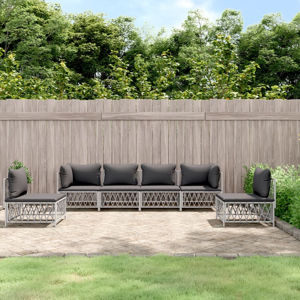 vidaXL 6 Piece Garden Lounge Set with Cushions White Steel