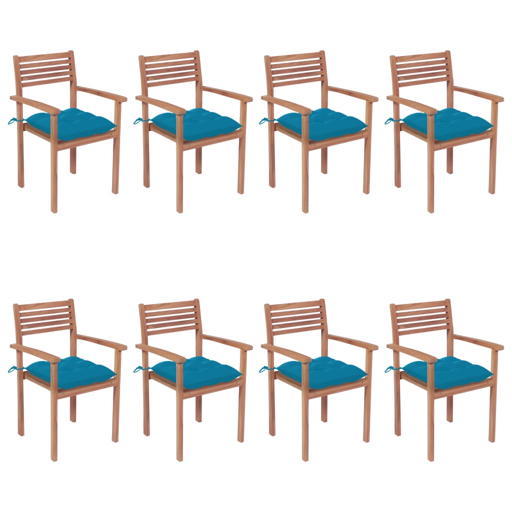 vidaXL Stackable Garden Chairs with Cushions 8 pcs Solid Teak Wood (2x43037+2x314909)