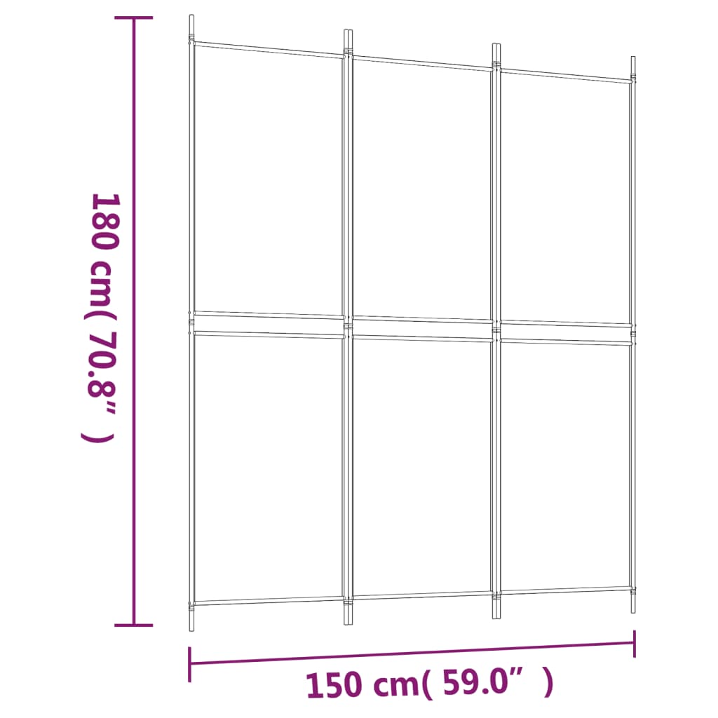 vidaXL 3-Panel Room Divider Black 150x180 cm Fabric