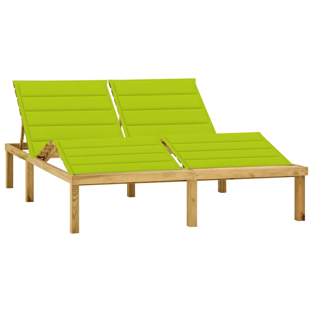 vidaXL Double Sun Lounger & Bright Green Cushions Impregnated Pinewood