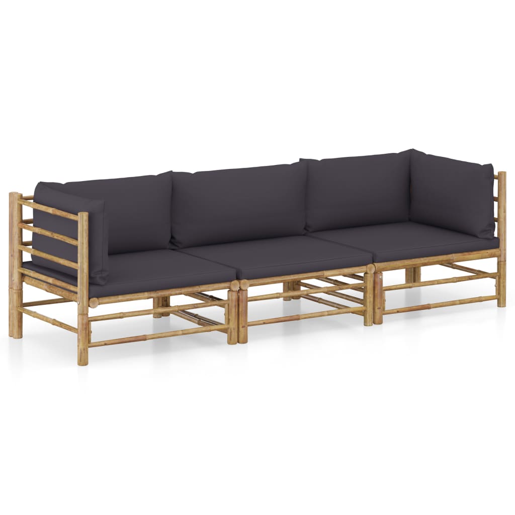 vidaXL 3 Piece Garden Lounge Set with Dark Grey Cushions Bamboo