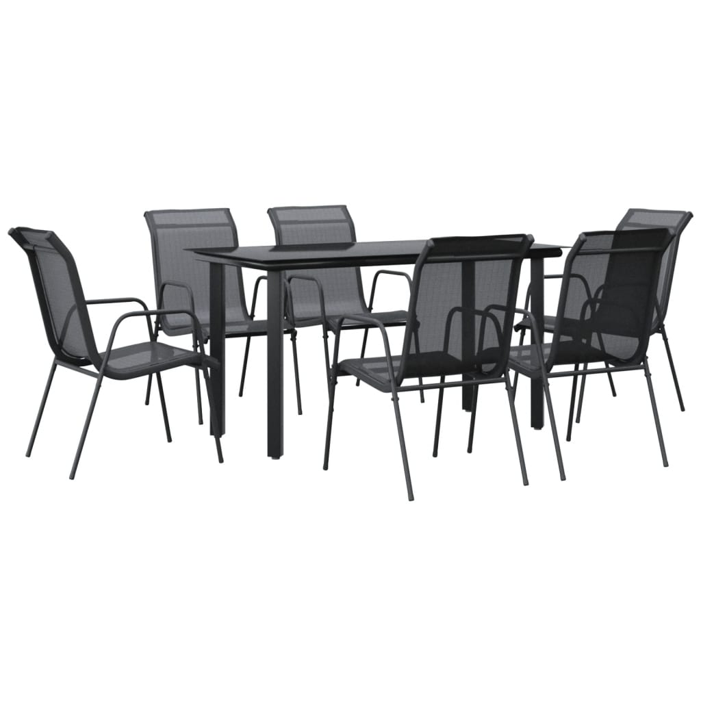 vidaXL 7 Piece Garden Dining Set Black Steel and Textilene