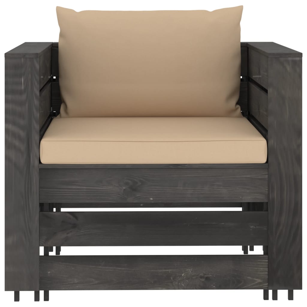 vidaXL 2 Piece Garden Lounge Set with Cushions Grey Impregnated Wood