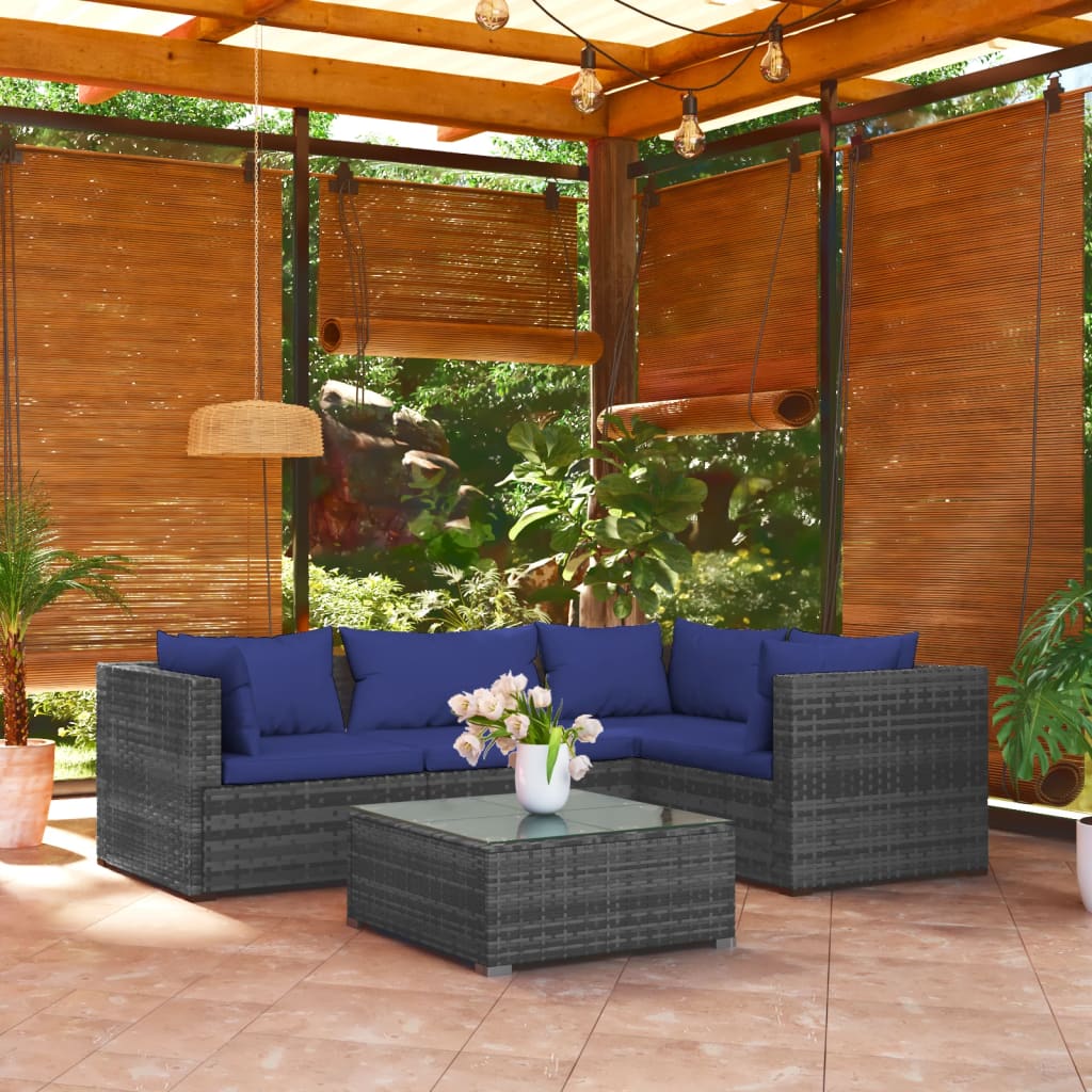 vidaXL 5 Piece Garden Lounge Set with Cushions Poly Rattan Grey