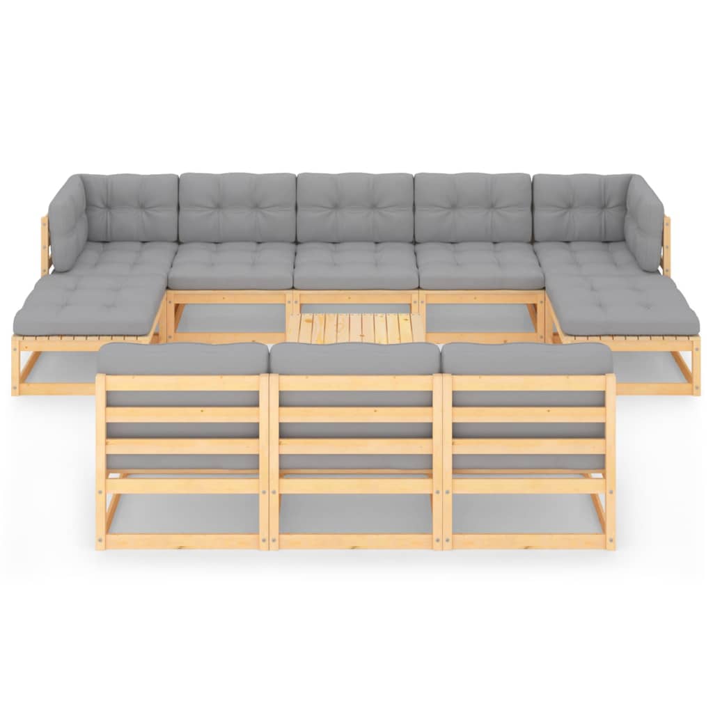 vidaXL 11 Piece Garden Lounge Set with Cushions Solid Wood Pine