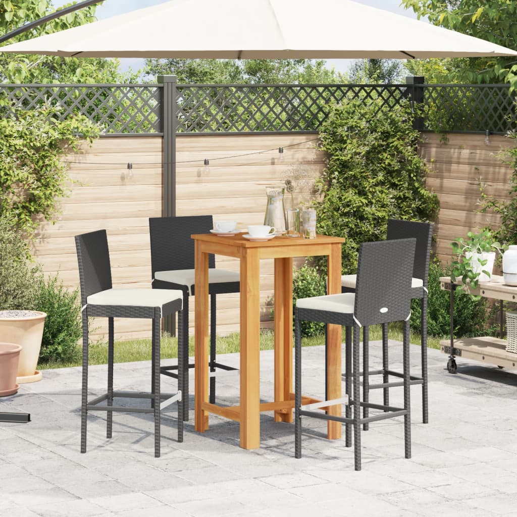 vidaXL 5 Piece Garden Bar Set Black Solid Wood Acacia and Poly Rattan