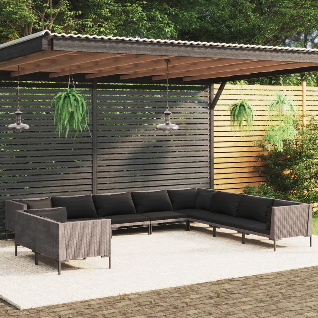 vidaXL 10 Piece Garden Lounge Set with Cushions Poly Rattan Dark Grey