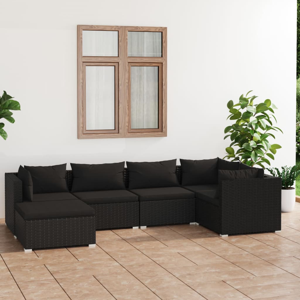 vidaXL 6 Piece Garden Lounge Set with Cushions Poly Rattan Black