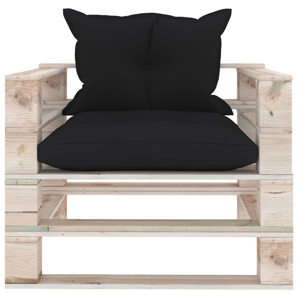 vidaXL Garden Pallet Sofa with Black Cushions Pinewood