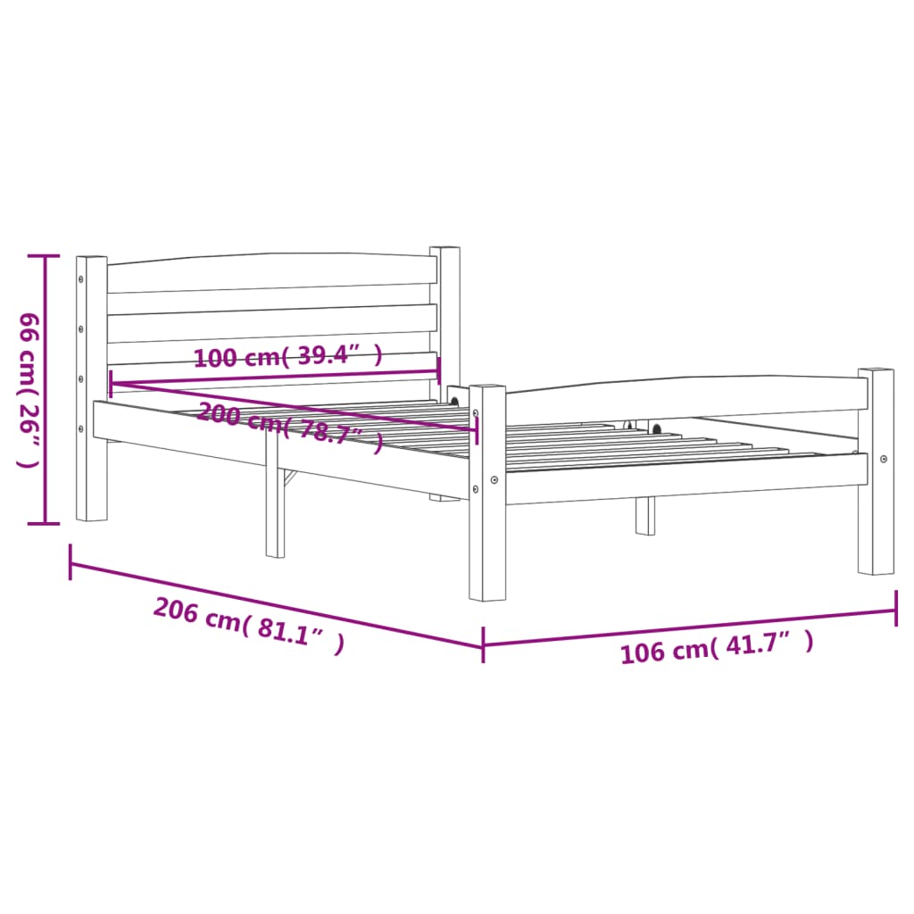 vidaXL Bed Frame without Mattress Solid Pinewood 100x200 cm