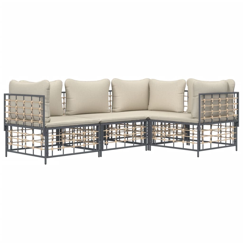 vidaXL 4 Piece Garden Lounge Set with Cushions Anthracite Poly Rattan