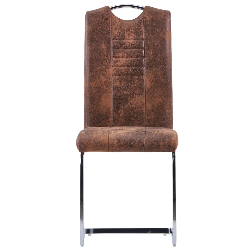 vidaXL Cantilever Dining Chairs 4 pcs Brown Faux Suede Leather
