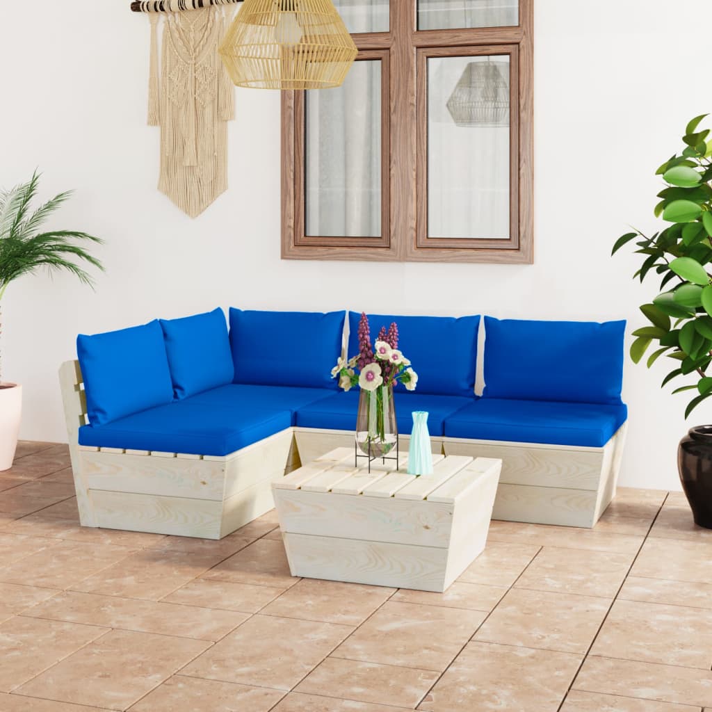 vidaXL 5 Piece Garden Pallet Lounge Set with Cushions Spruce Wood