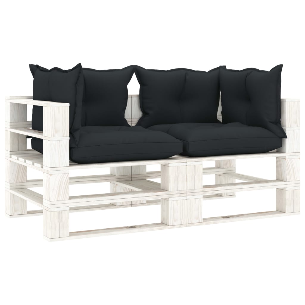 vidaXL Garden Pallet Sofa 2-Seater with Anthracite Cushions Wood