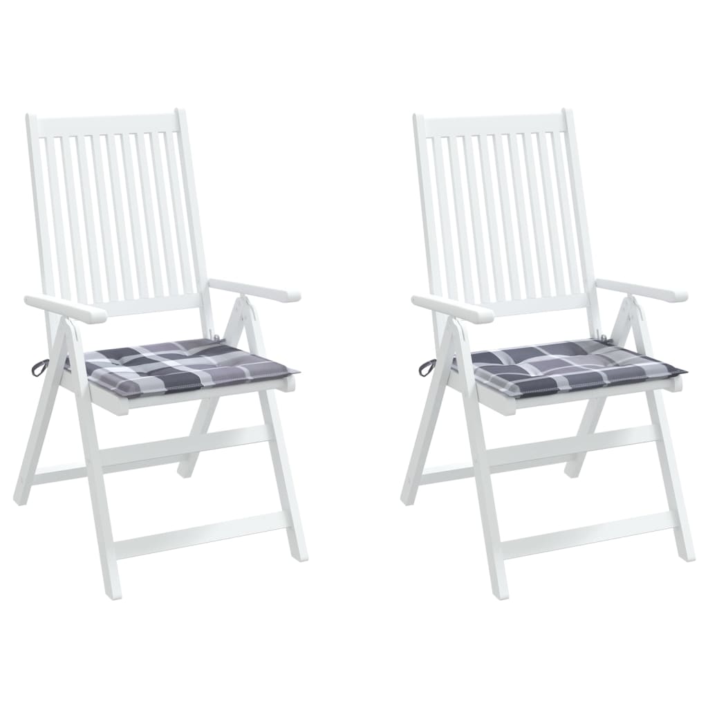 vidaXL Garden Chair Cushions 2 pcs Grey Check Pattern 40x40x3 cm Oxford Fabric