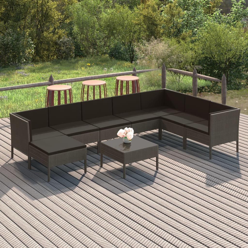 vidaXL 9 Piece Garden Lounge Set with Cushions Poly Rattan Grey