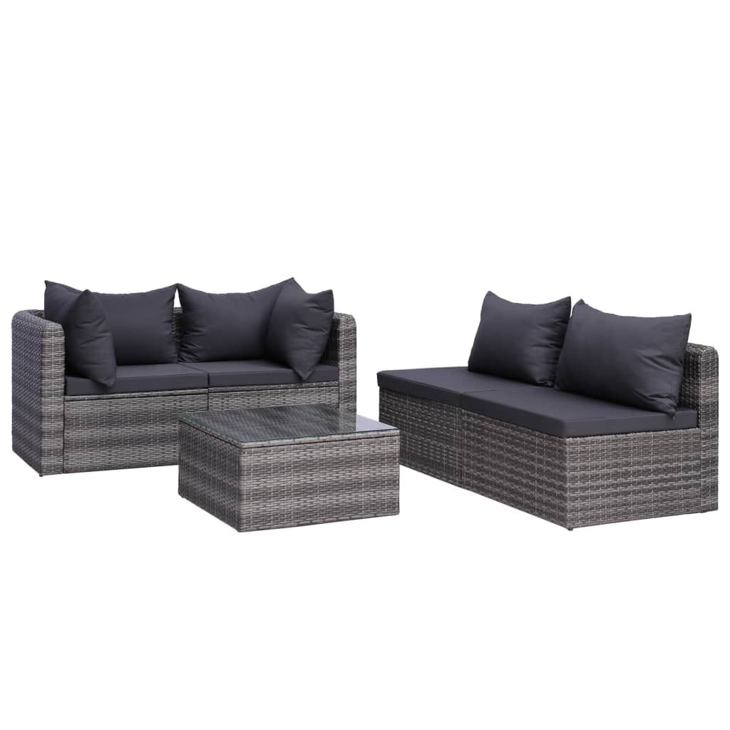 vidaXL 9 Piece Garden Lounge Set with Cushions Poly Rattan Grey