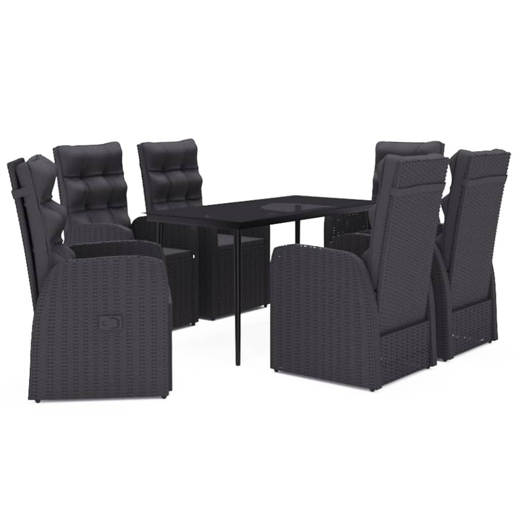 vidaXL 7 Piece Garden Dining Set with Cushions Black