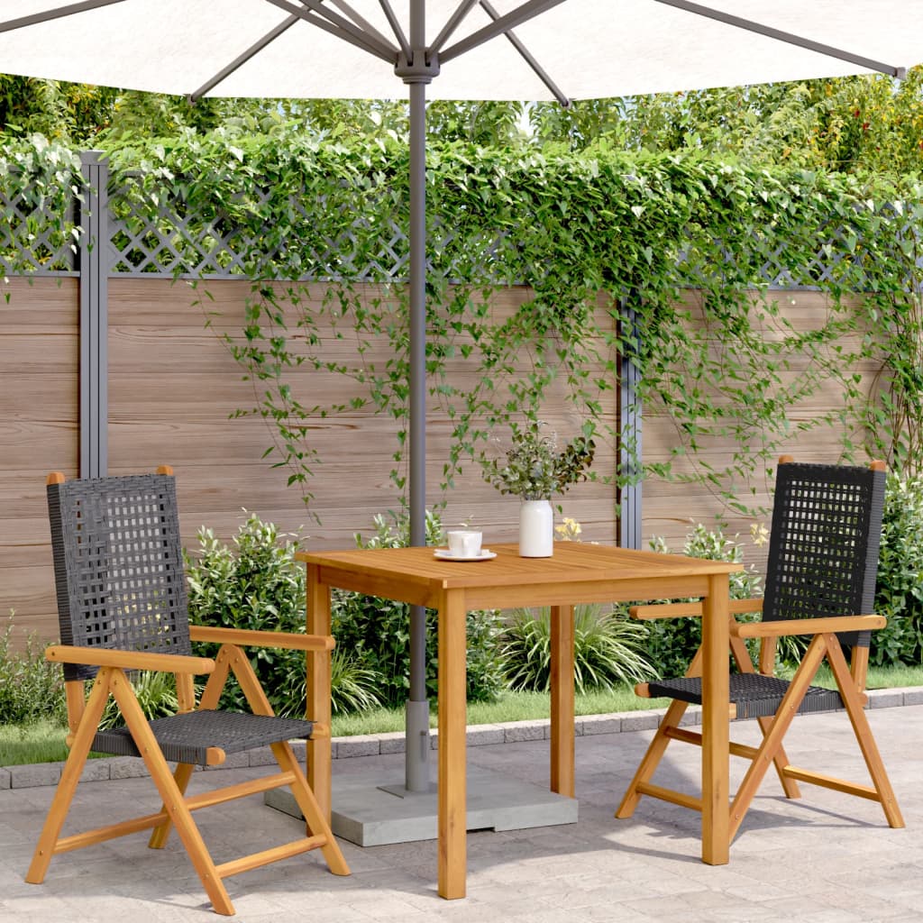 vidaXL Garden Chairs 2 pcs Black Solid Wood Acacia and Poly Rattan