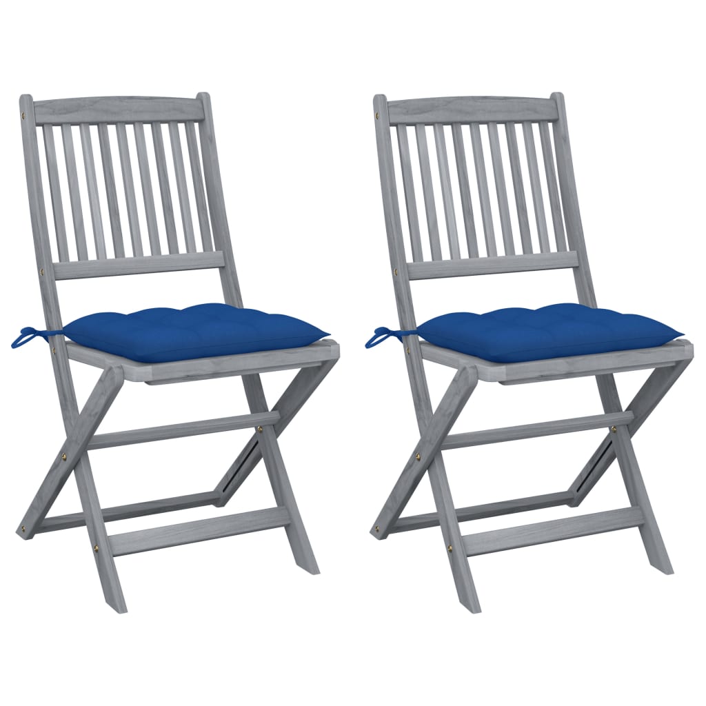 vidaXL Folding Outdoor Chairs 2 pcs with Cushions Solid Acacia Wood