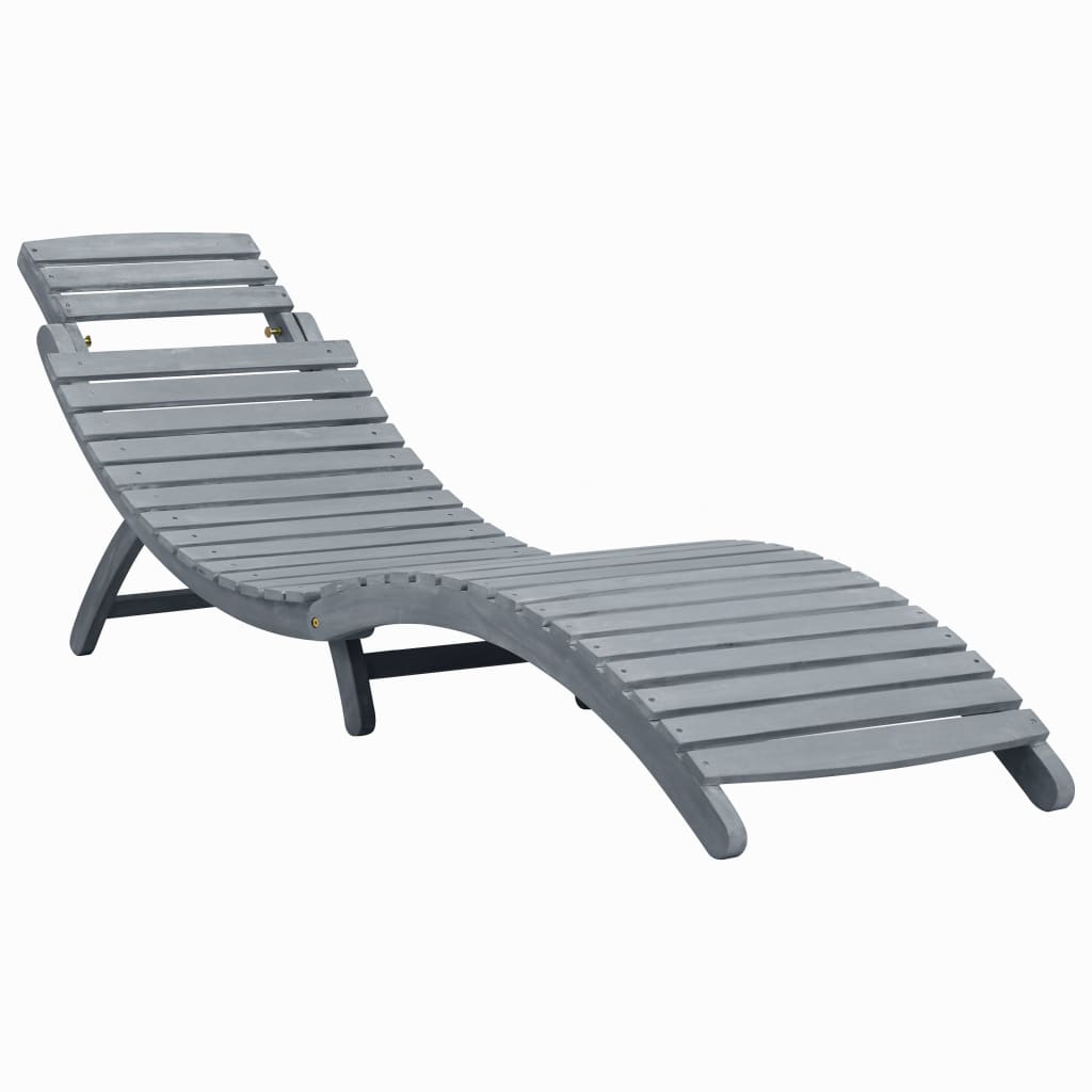 vidaXL Sun Lounger with Cushion Grey Solid Acacia Wood