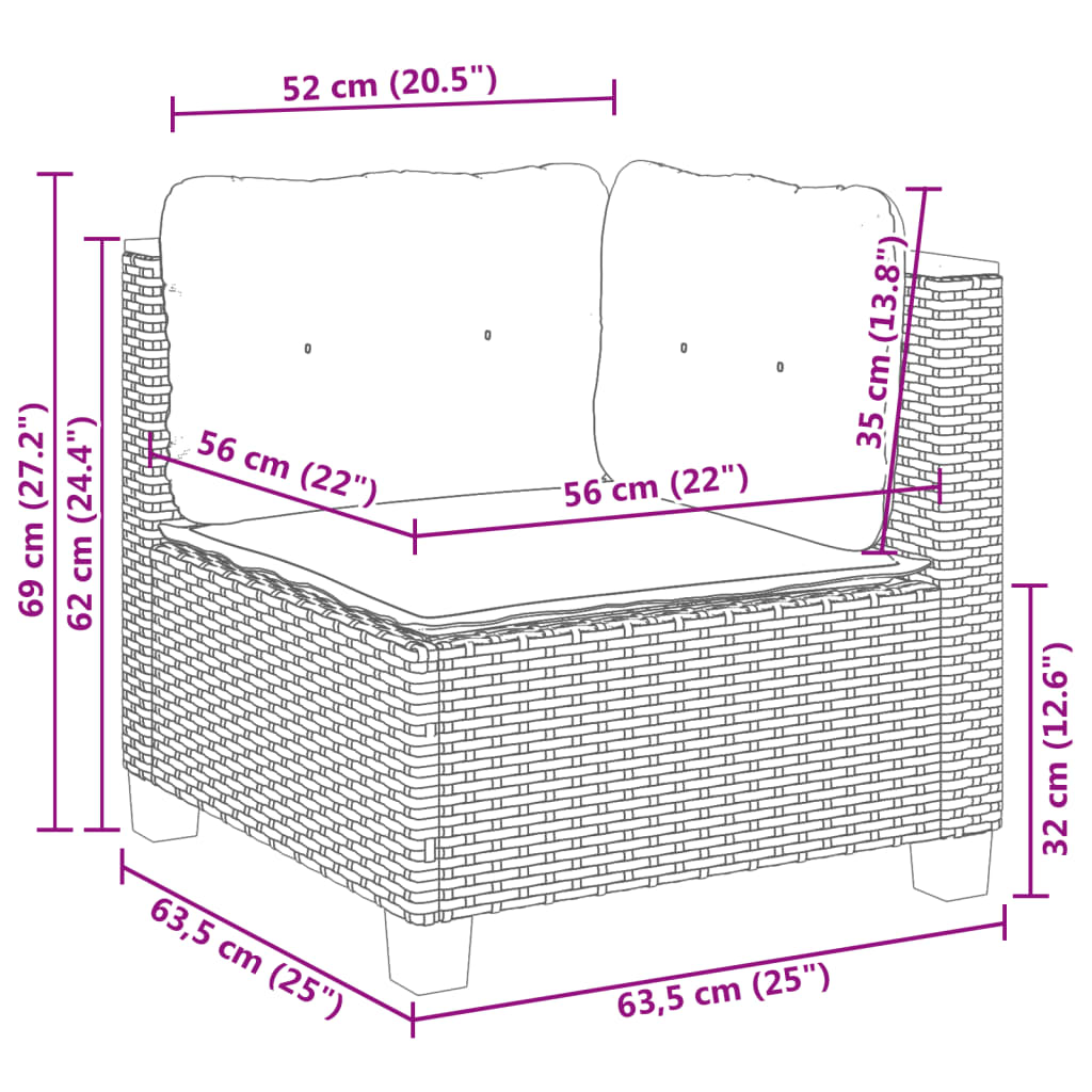 vidaXL Garden Sofa Corner with Cushions Grey Poly Rattan