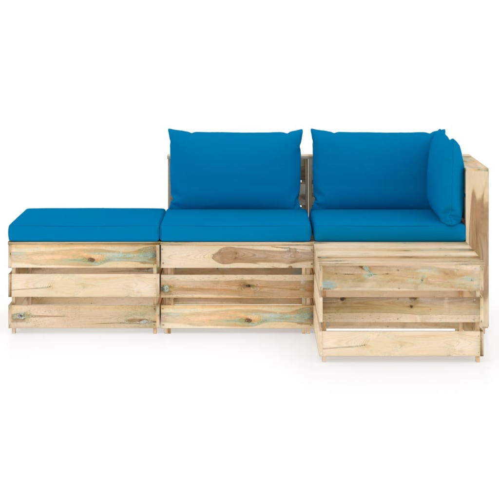 vidaXL 4 Piece Garden Lounge Set with Cushions Green Impregnated Wood