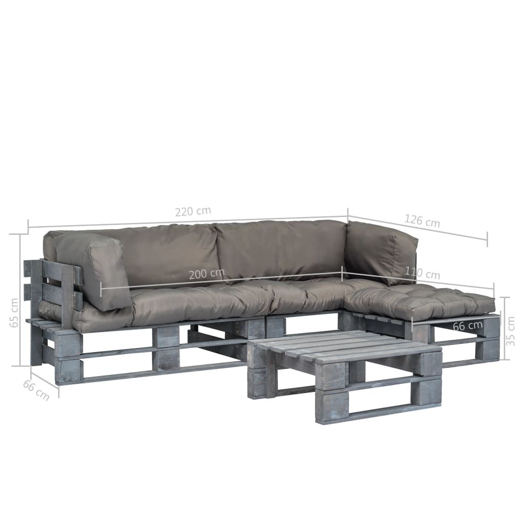vidaXL 4 Piece Garden Lounge Set Pallets with Grey Cushions Wood