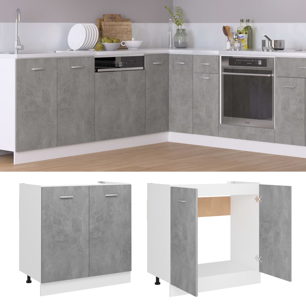 vidaXL Sink Bottom Cabinet Concrete Grey 80x46x81.5 cm Engineered Wood