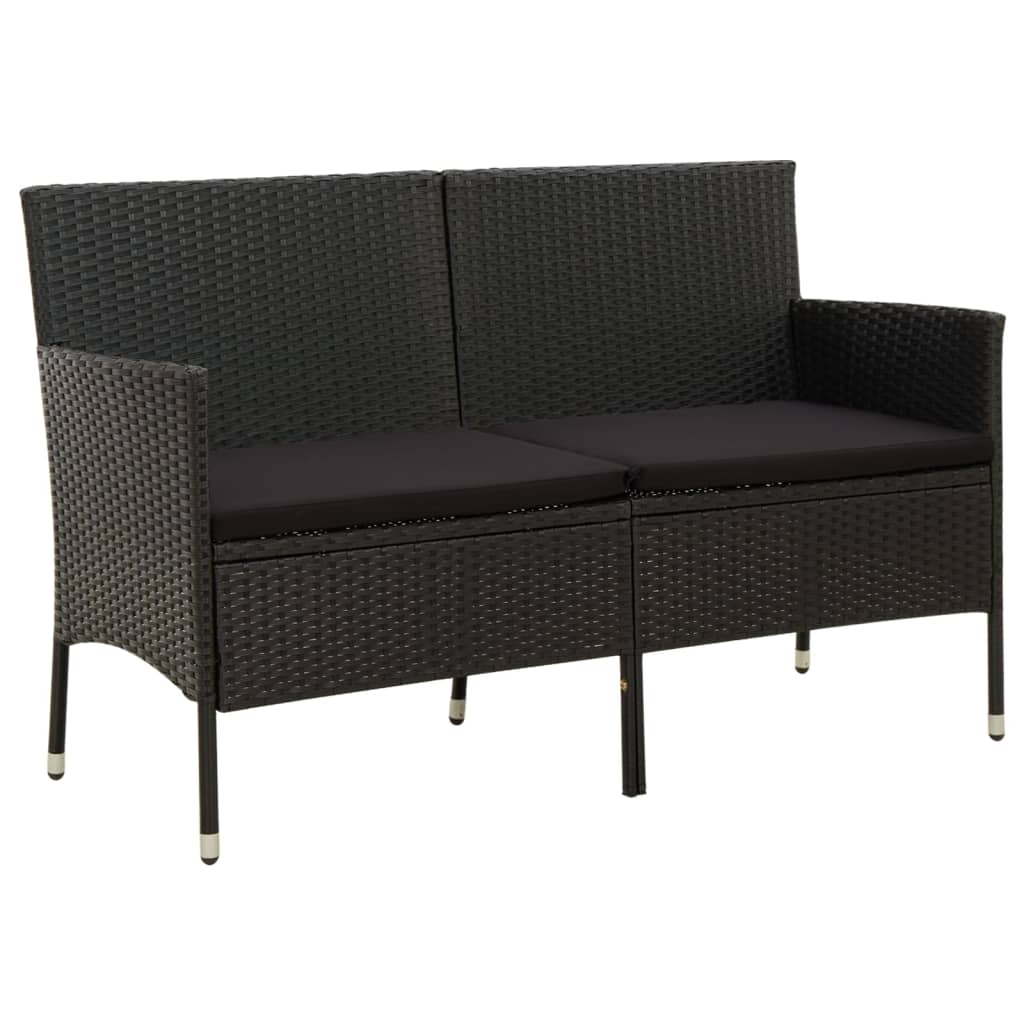 vidaXL 3-Seater Garden Sofa with Cushion Black Poly Rattan