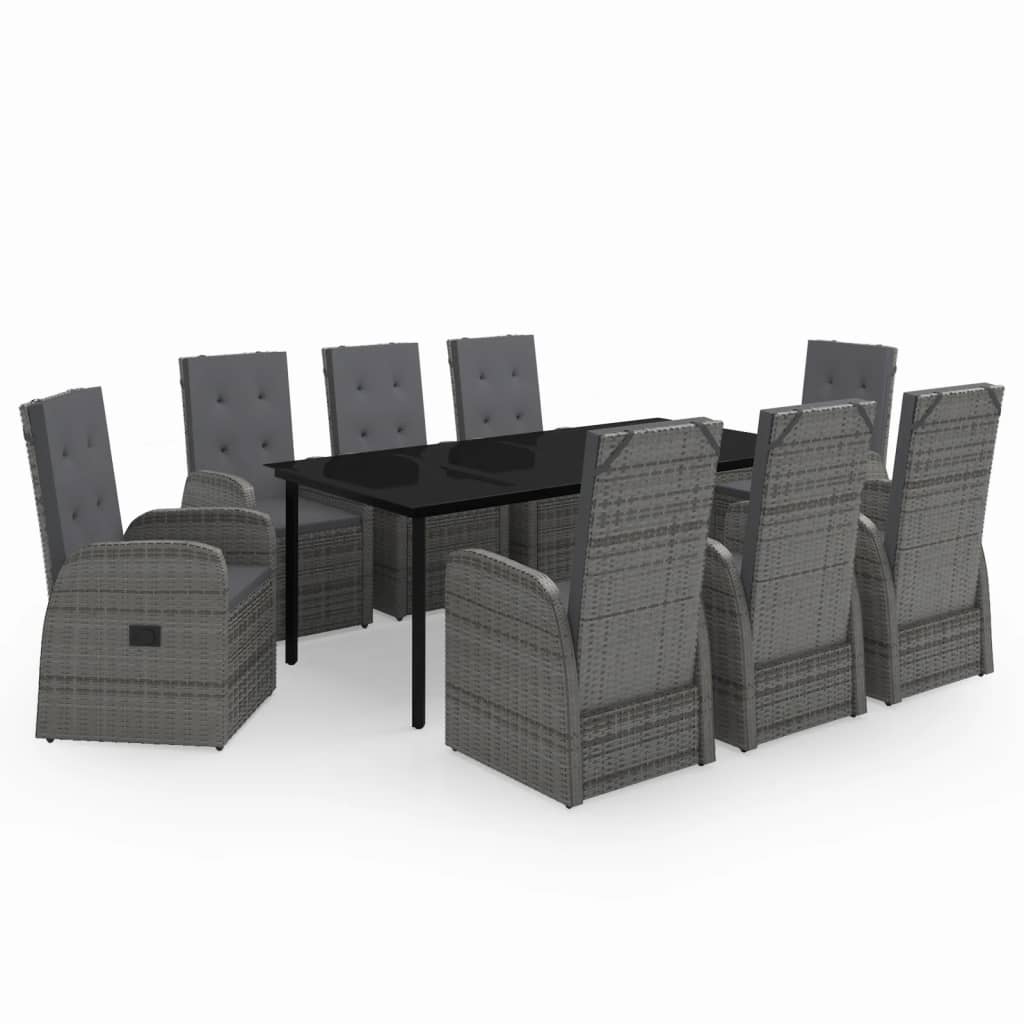 vidaXL 9 Piece Garden Dining Set with Cushions Grey