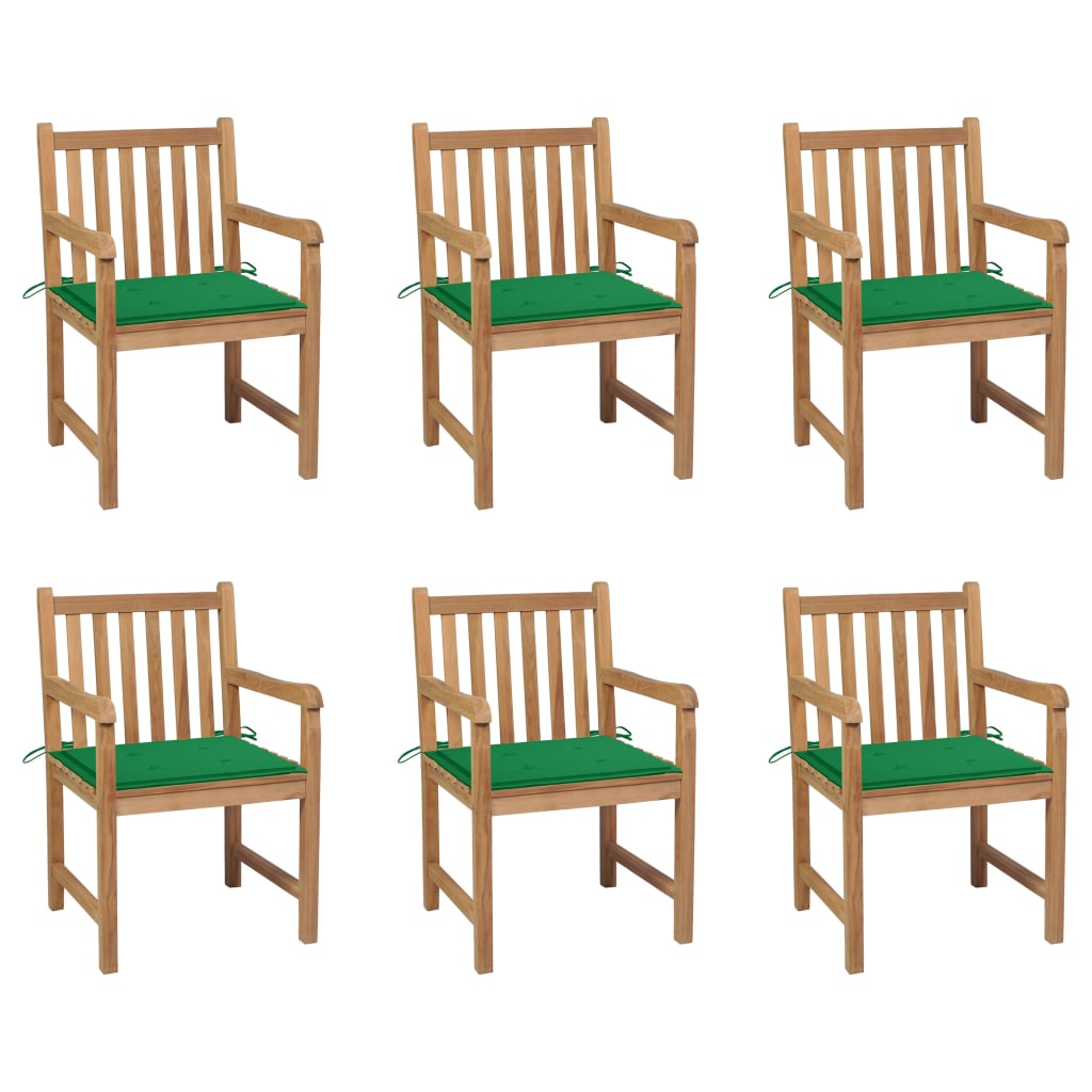vidaXL Garden Chairs 6 pcs with Green Cushions Solid Teak Wood