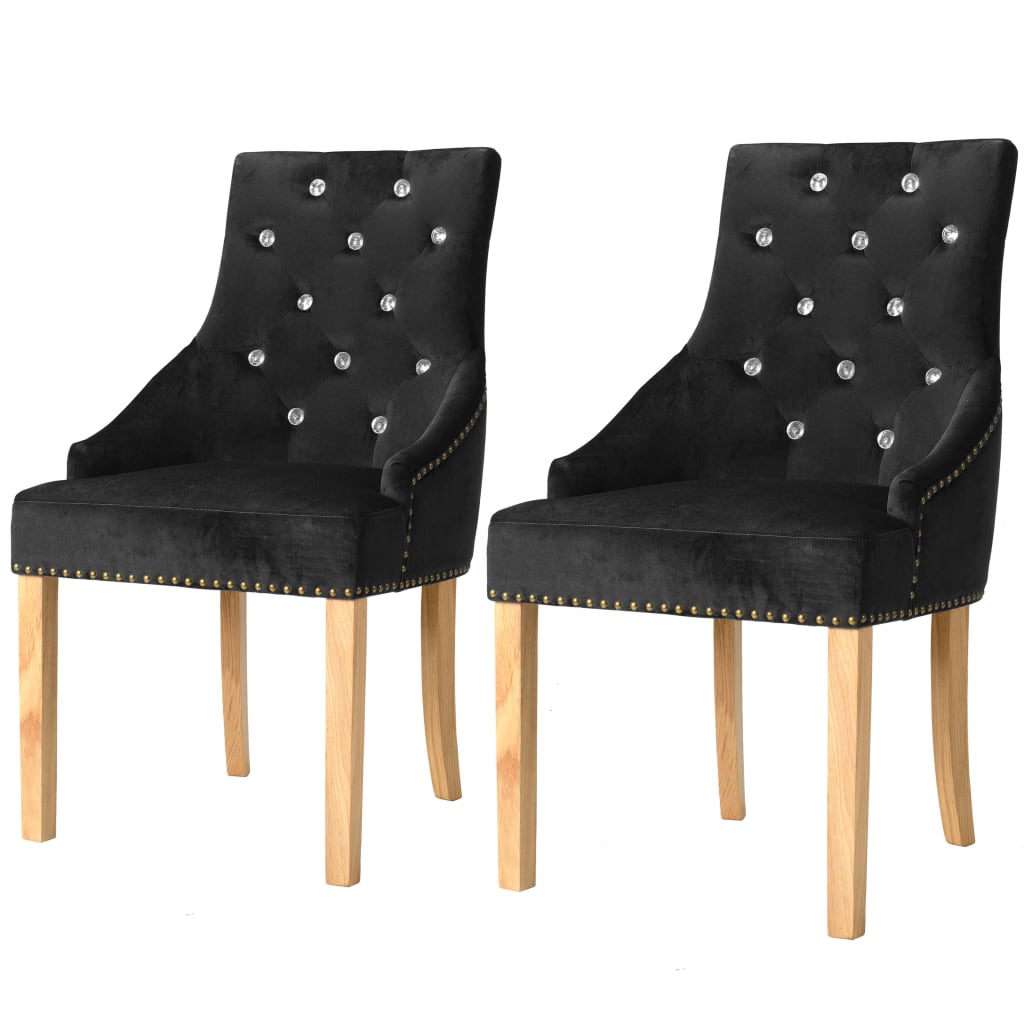 vidaXL Dining Chairs 2 pcs Black Solid Oak and Velvet