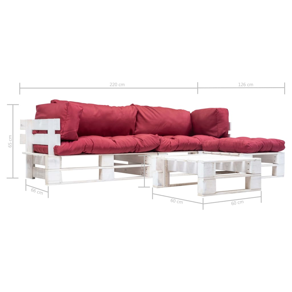 vidaXL 4 Piece Garden Pallet Lounge Set with Red Cushions Wood