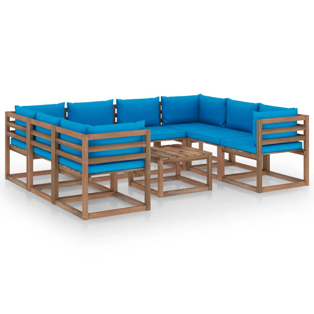 vidaXL 9 Piece Garden Lounge Set with Light Blue Cushions